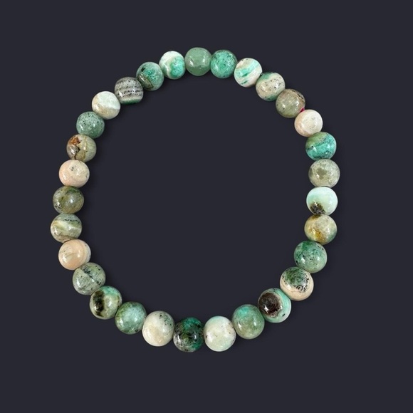 Green Rhodochrosite Gemstone Bead Bracelet 6mm - Picture 1 of 4